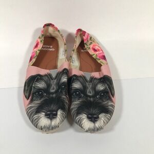 Groove Bags Schnauzer Dog Floral Canvas Slip On Flats Pink Womens 11W EU 43